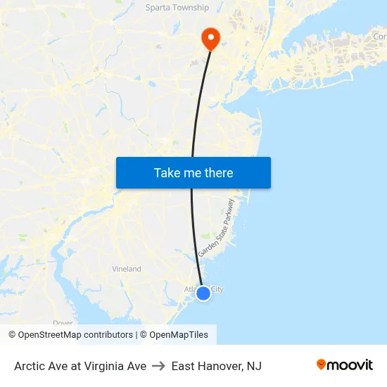 Arctic Ave at Virginia Ave to East Hanover, NJ map