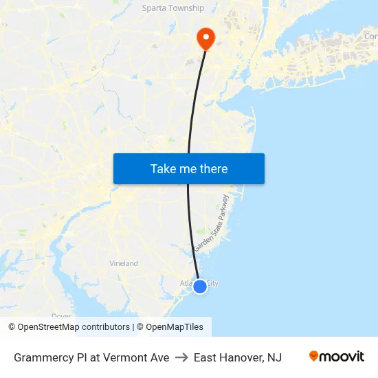 Grammercy Pl at Vermont Ave to East Hanover, NJ map