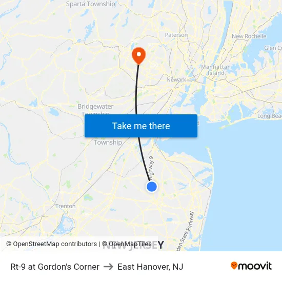 Rt-9 at Gordon's Corner to East Hanover, NJ map