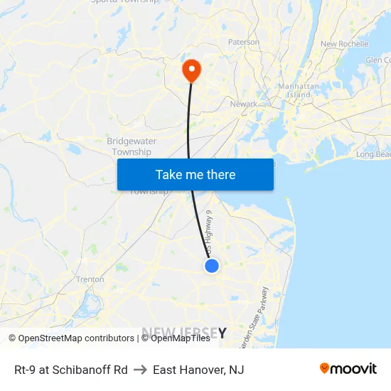 Rt-9 at Schibanoff Rd to East Hanover, NJ map