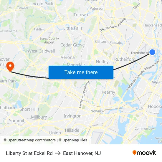 Liberty St at Eckel Rd to East Hanover, NJ map