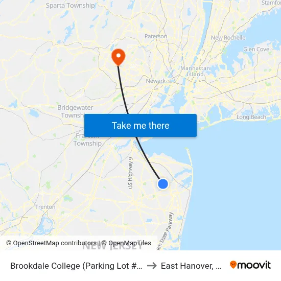 Brookdale College (Parking Lot #3) to East Hanover, NJ map