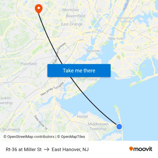 Rt-36 at Miller St to East Hanover, NJ map
