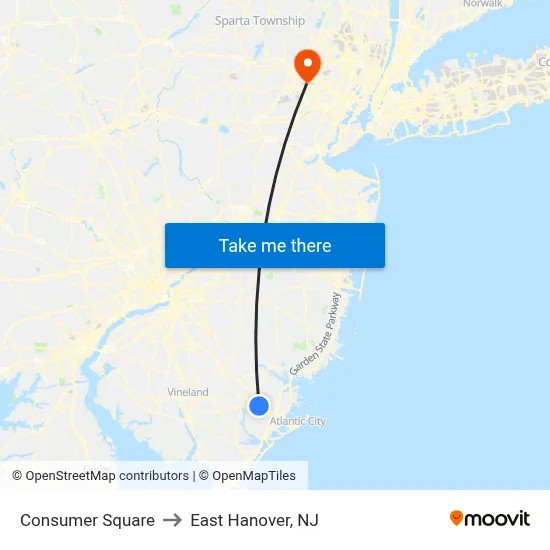 Consumer Square to East Hanover, NJ map