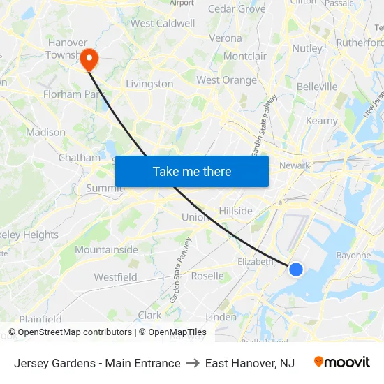 Jersey Gardens - Main Entrance to East Hanover, NJ map