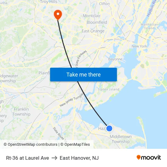 Rt-36 at Laurel Ave to East Hanover, NJ map