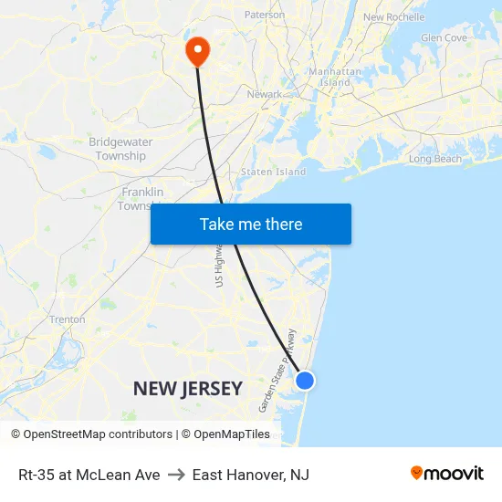 Rt-35 at McLean Ave to East Hanover, NJ map