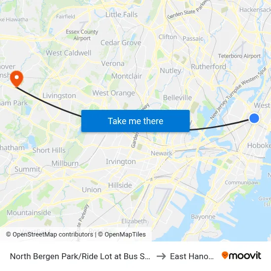 North Bergen Park/Ride Lot at Bus Stop Opposite T to East Hanover, NJ map