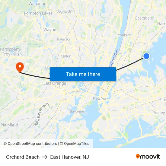 Orchard Beach to East Hanover, NJ map