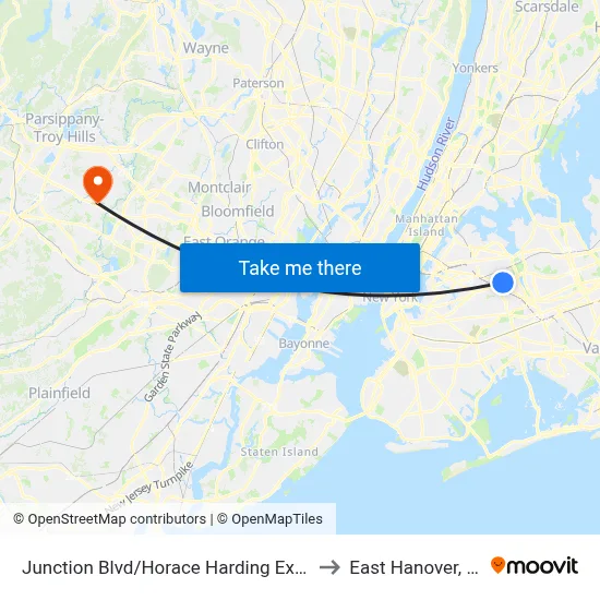 Junction Blvd/Horace Harding Expwy to East Hanover, NJ map