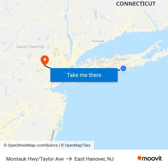 Montauk Hwy/Taylor Ave to East Hanover, NJ map