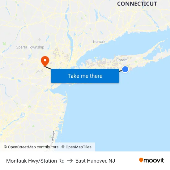 Montauk Hwy/Station Rd to East Hanover, NJ map