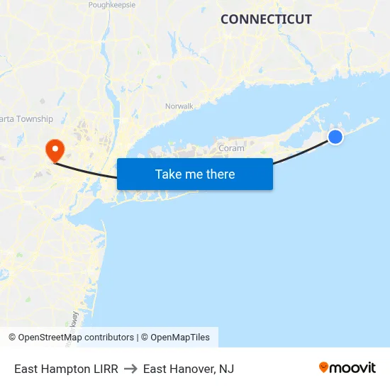 East Hampton LIRR to East Hanover, NJ map