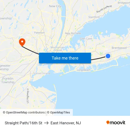 Straight Path/16th St to East Hanover, NJ map