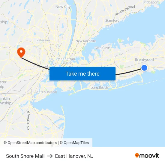 South Shore Mall to East Hanover, NJ map