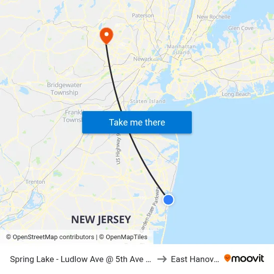 Spring Lake - Ludlow Ave @ 5th Ave (Northbound) to East Hanover, NJ map