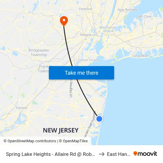 Spring Lake Heights - Allaire Rd @ Robertson Park (Southbound) to East Hanover, NJ map