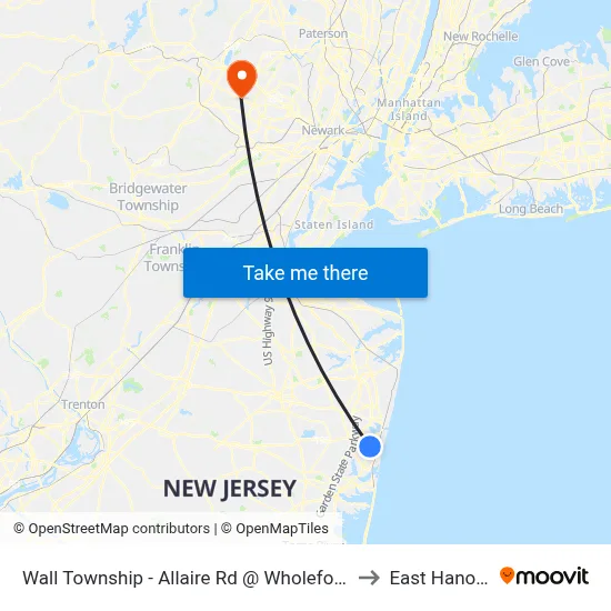 Wall Township - Allaire Rd @ Wholefoods (Northbound) to East Hanover, NJ map