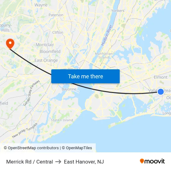 Merrick Rd / Central to East Hanover, NJ map