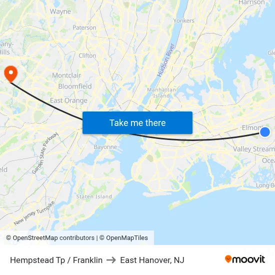 Hempstead Tp / Franklin to East Hanover, NJ map