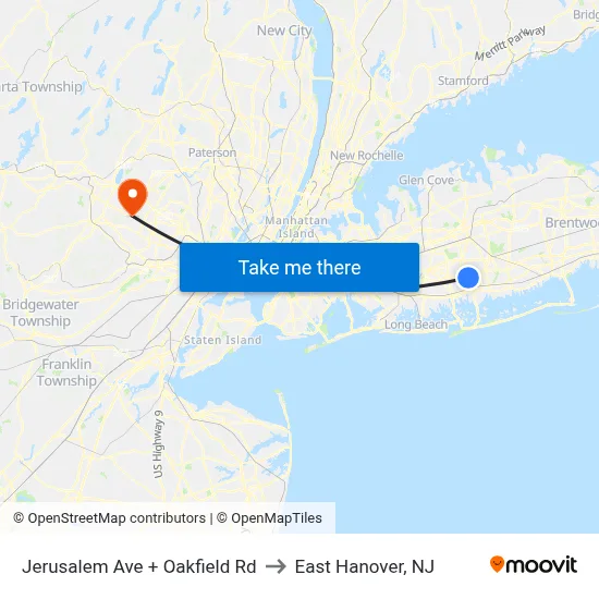 Jerusalem Ave + Oakfield Rd to East Hanover, NJ map