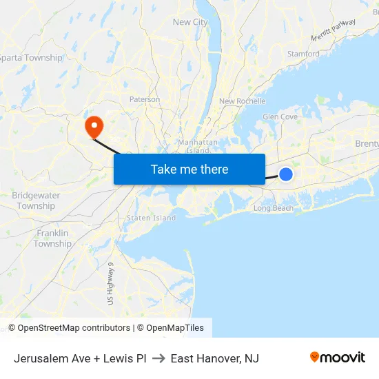 Jerusalem Ave + Lewis Pl to East Hanover, NJ map