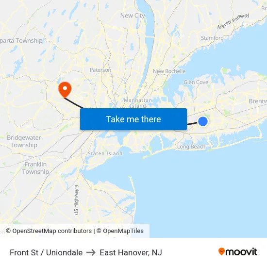 Front St / Uniondale to East Hanover, NJ map