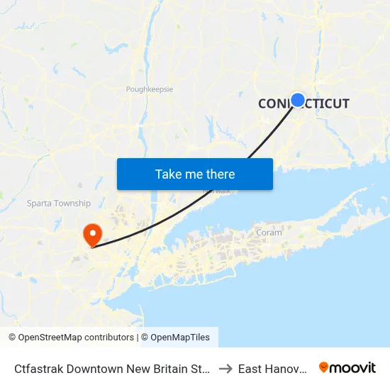 Ctfastrak Downtown New Britain Stn @ Bay B to East Hanover, NJ map