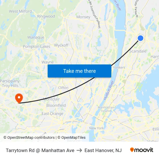 Tarrytown Rd @ Manhattan Ave to East Hanover, NJ map