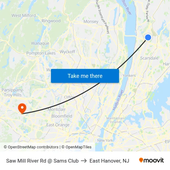 Saw Mill River Rd @ Sams Club to East Hanover, NJ map