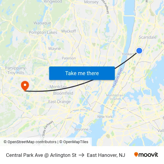 Central Park Ave @ Arlington St to East Hanover, NJ map