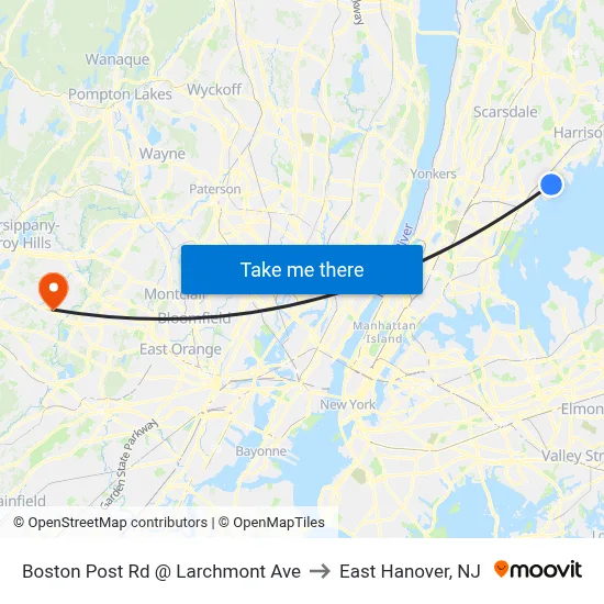Boston Post Rd @ Larchmont Ave to East Hanover, NJ map