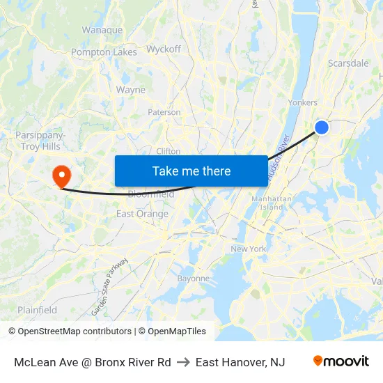 McLean Ave @ Bronx River Rd to East Hanover, NJ map