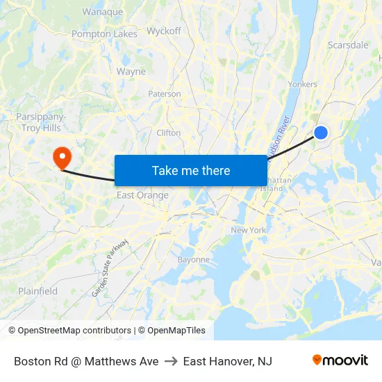Boston Rd @ Matthews Ave to East Hanover, NJ map