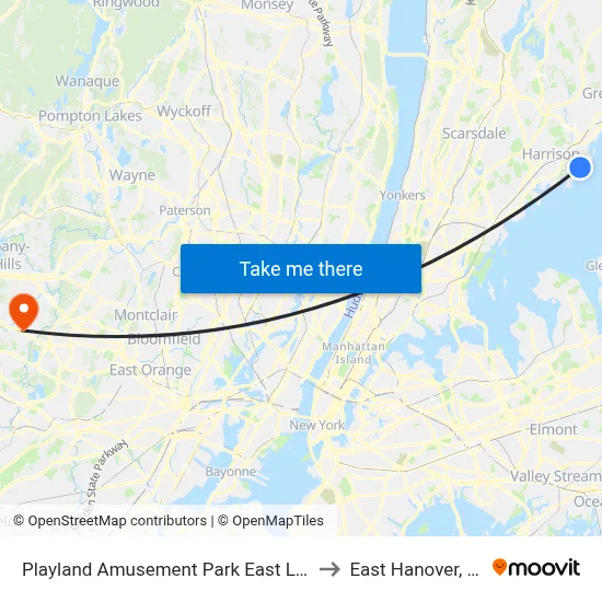 Playland Amusement Park East Lane to East Hanover, NJ map