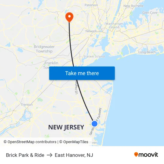 Brick Park & Ride to East Hanover, NJ map