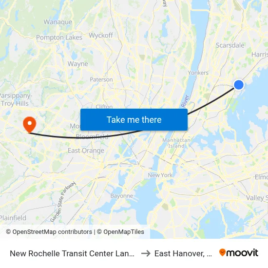 New Rochelle Transit Center Lane D to East Hanover, NJ map