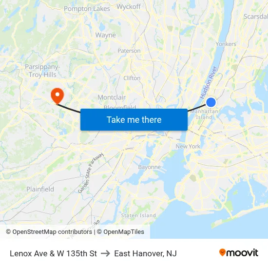 Lenox Ave & W 135th St to East Hanover, NJ map