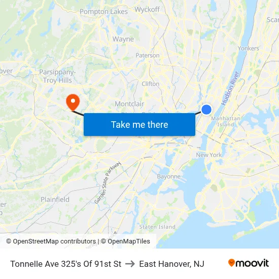 Tonnelle Ave 325's Of 91st St to East Hanover, NJ map