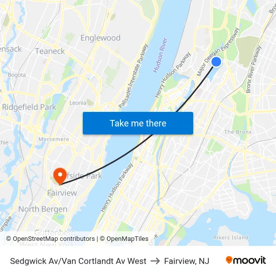Sedgwick Av/Van Cortlandt Av West to Fairview, NJ map