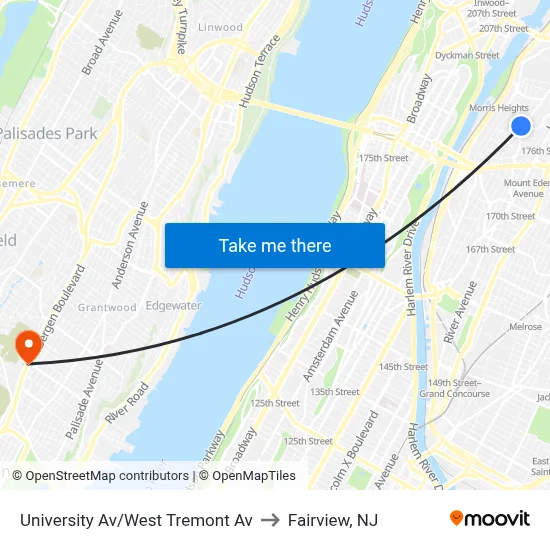 University Av/West Tremont Av to Fairview, NJ map