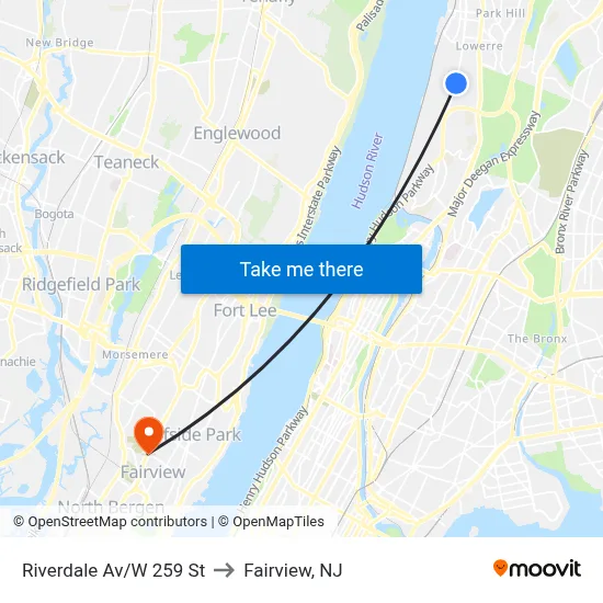 Riverdale Av/W 259 St to Fairview, NJ map