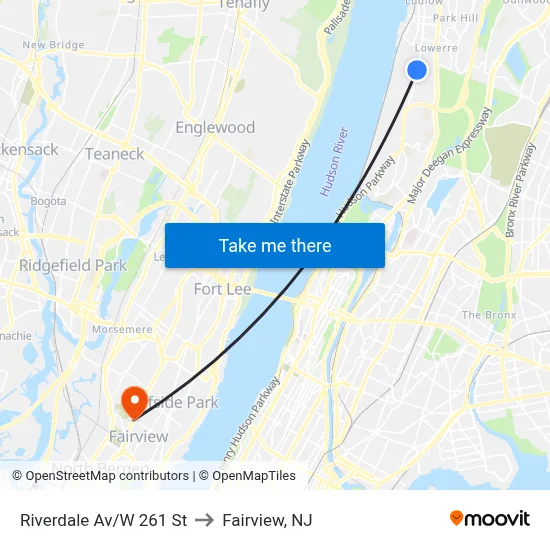 Riverdale Av/W 261 St to Fairview, NJ map