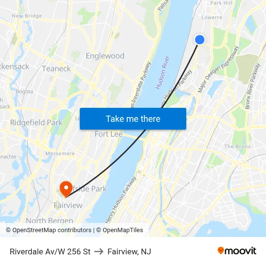 Riverdale Av/W 256 St to Fairview, NJ map