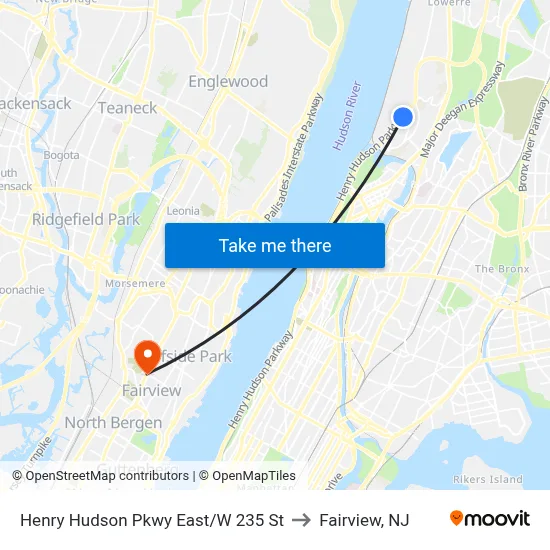 Henry Hudson Pkwy East/W 235 St to Fairview, NJ map