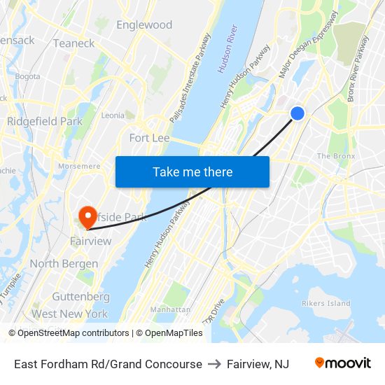 East Fordham Rd/Grand Concourse to Fairview, NJ map