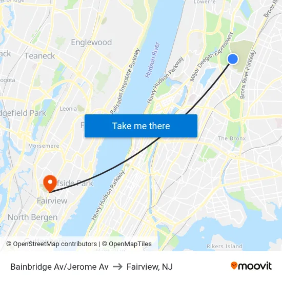 Bainbridge Av/Jerome Av to Fairview, NJ map