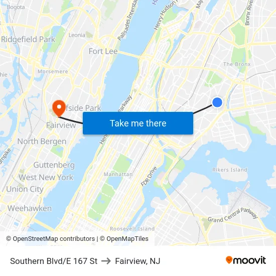 Southern Blvd/E 167 St to Fairview, NJ map