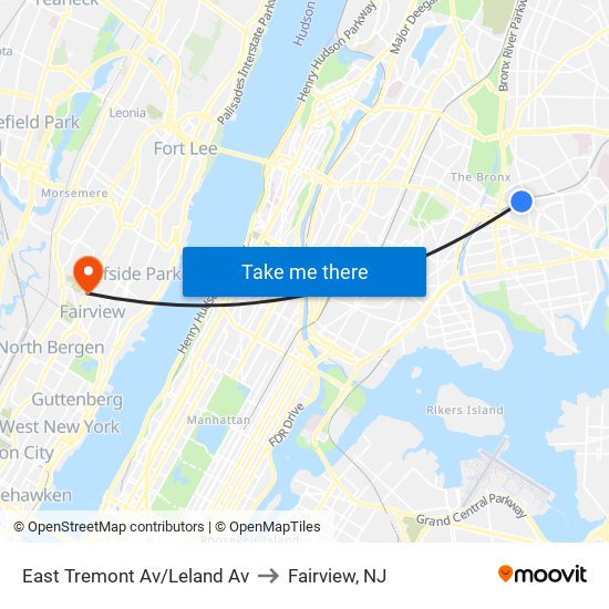 East Tremont Av/Leland Av to Fairview, NJ map