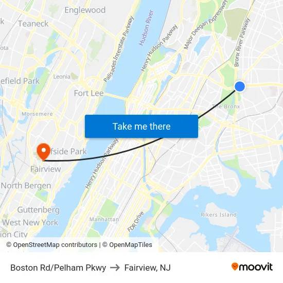 Boston Rd/Pelham Pkwy to Fairview, NJ map